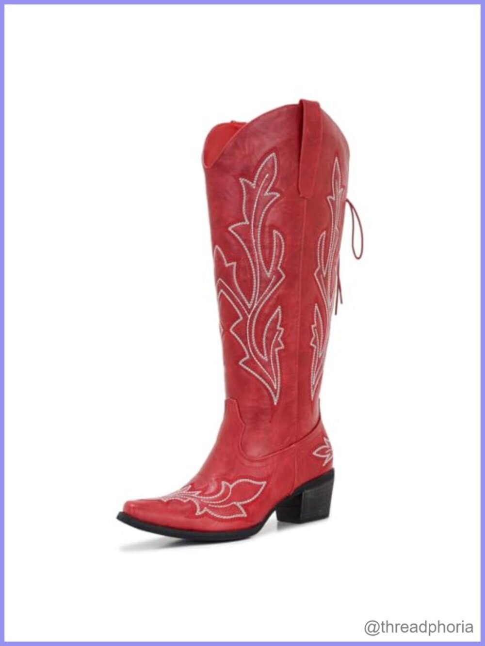 Wide Calf Western Cowboy Boots Knee High Adjustable Tie Low Heel Square Toe